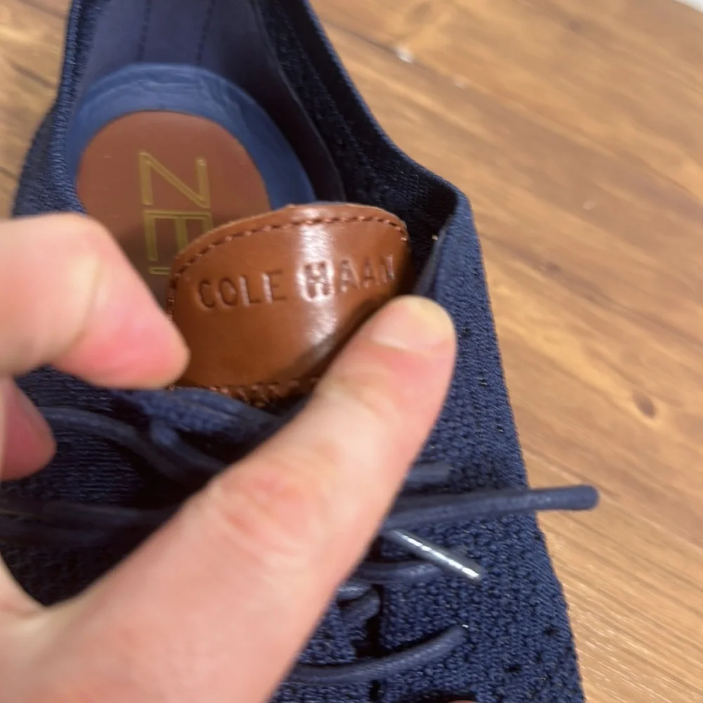 Cole Haan Navy Knit Wingtip Sneakers with Brown Accents - Picture 9 of 10